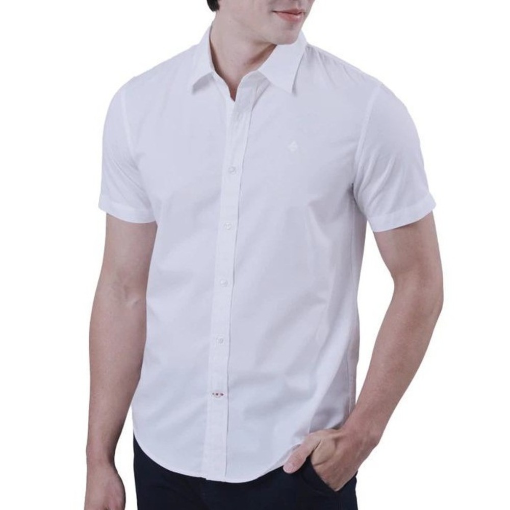 NWOT Van Heusen Men's M White Slim Fit Stretch Shirt Cotton Blend Herringbone